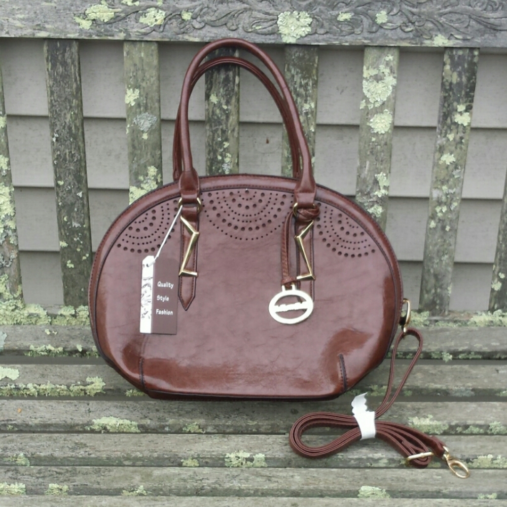 NWT Sorrentino Oval Structured Satchel Handbag With Punched Design - Picture 1 of 16